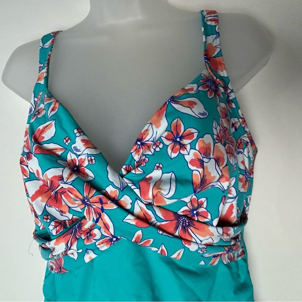 Lands' End Blue w/Floral Tankini Swim Top 12 - Picture 13 of 13
